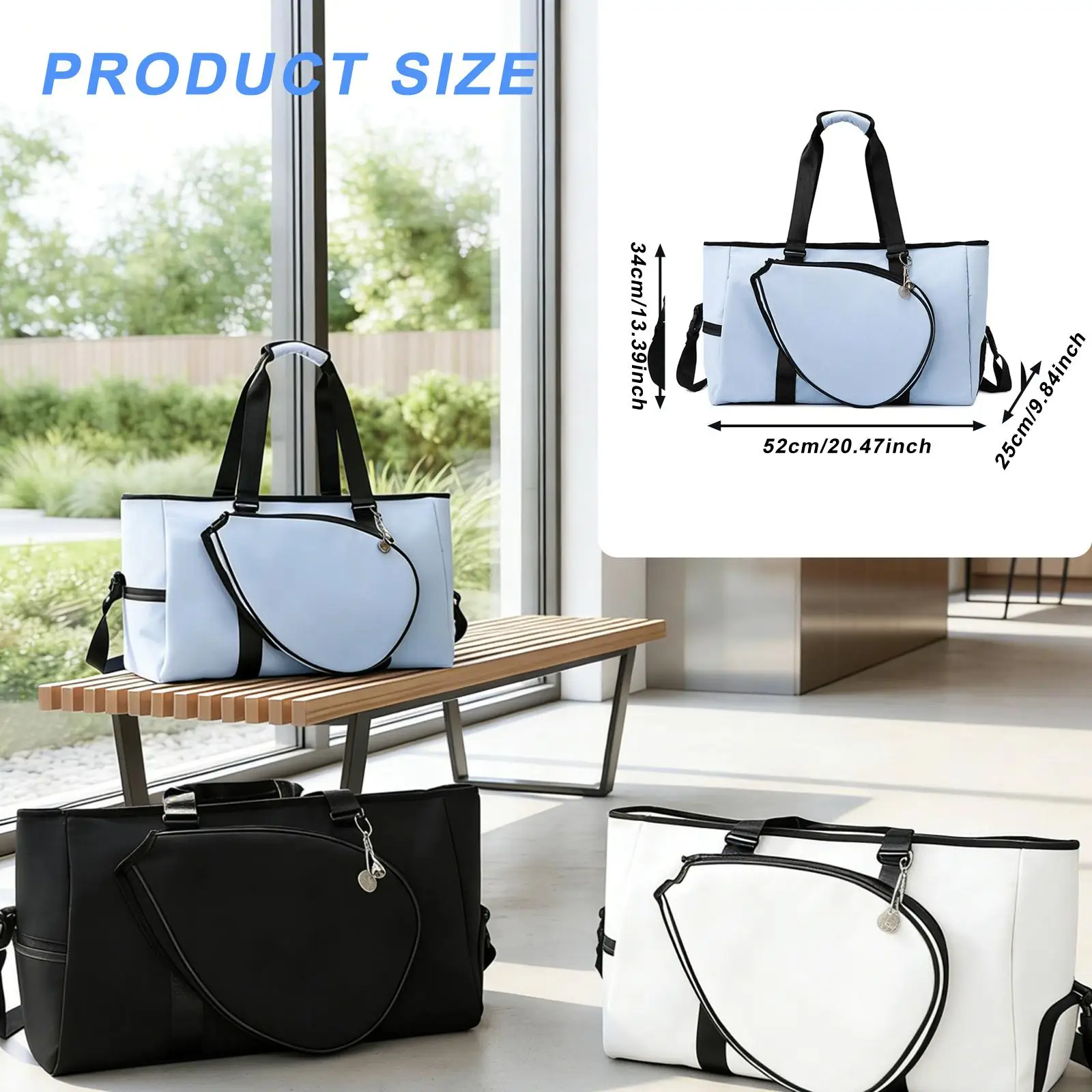 Badminton Racket Shoulder Bag with Zipper Large Capacity Tote Badminton Racquet Carry Bag for Men Women with Shoe Compartment