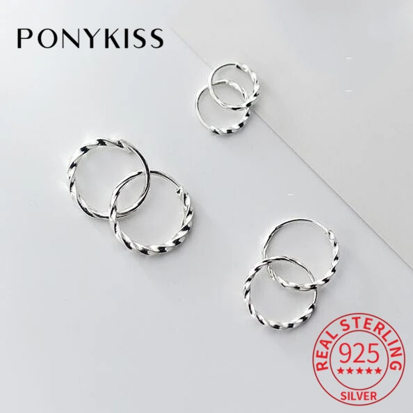 

PONYKISS Real S925 Sterling Silver Twist Irregular Hoop Earrings for Women Classic Fine Jewelry Party Delicate Elegant Accessory