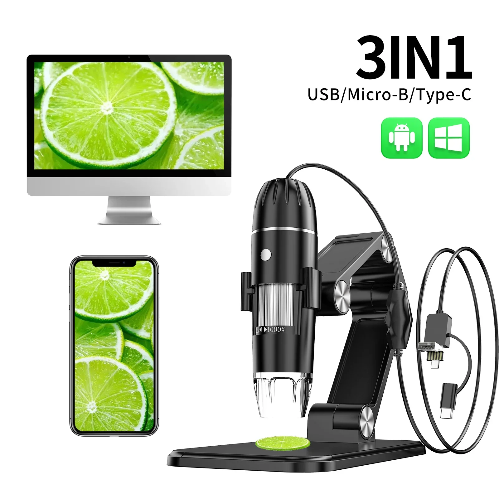 디지털 현미경 카메라 3 In1 유형 C USB 휴대용 USB 휴대용 현미경 납땜 LED 돋보기 휴대 전화 수리