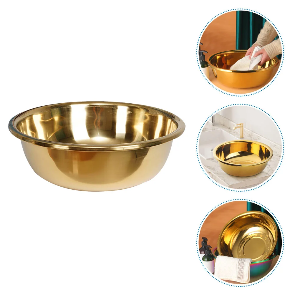 

Stainless Steel Basin Thickened Kitchen Bath Household Vegetable Wash (gold) Washing Salad Mixing Bowls Large for Pot