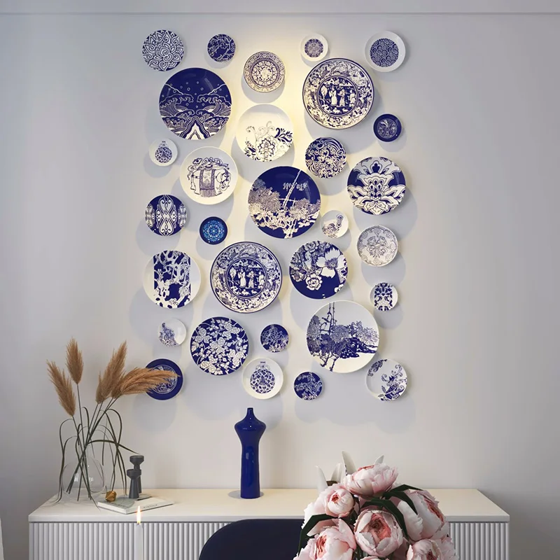 Chinese Blue and White Porcelain Ceramic Wall Decoration, Dining Room, Sofa Background, Wall Storage, Fashion Decoration 4