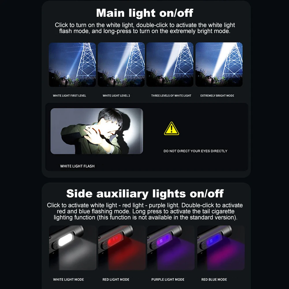 LED Tactical Flashlight with Hat Clip Super Bright Flashlight for Hiking (Black)