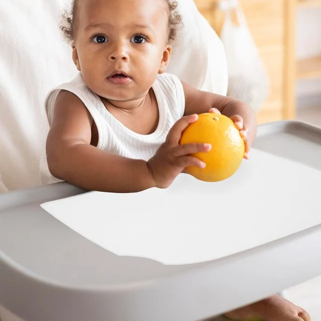Baby Highchair Placemat Kids Silicone Tray Mat Non Slip Table Chair Pad White Cartoon Pattern Easy Clean Dinning Practical 2