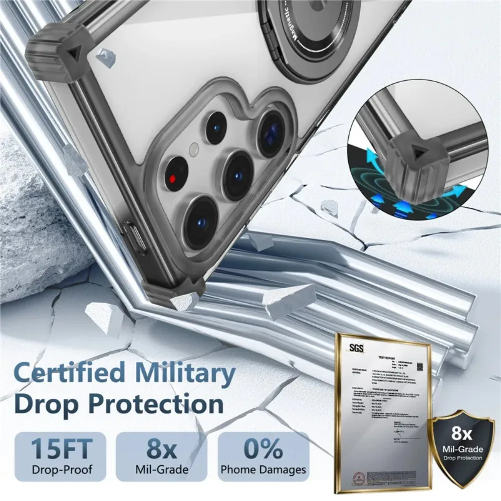 Premium 360° Rotating Magnetic Ring Case - Shockproof Clear Protector Cover