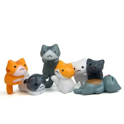 Cartoon Lucky Cat Home and Garden Miniature Decoration Set - 6 Piece Kit (6pcs)
