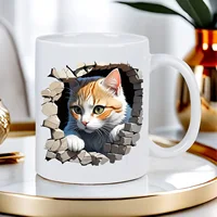 Whimsical Cat Escape White Ceramic Mug with Adorable Kitten Design - Artistic Novelty & Tea Cup, Dishwasher Safe (for hand washi 4