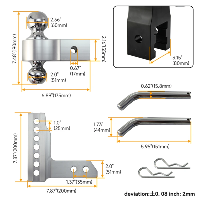 Gancio Di Traino Per Rimorchio - Ricevitore Da 2 Pollici, 250mm, In Acciaio Per Barra Di Sicurezza - Foto 2
