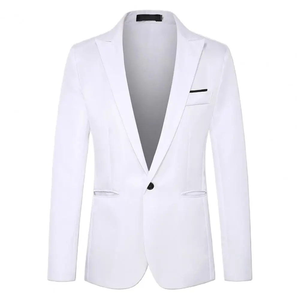 Thin Pockets Men Blazer Long Sleeve Single Button Lapel Suit Jacket Suit Coat Trendy Business Blazer Outwear Wedding Suit Coat 3