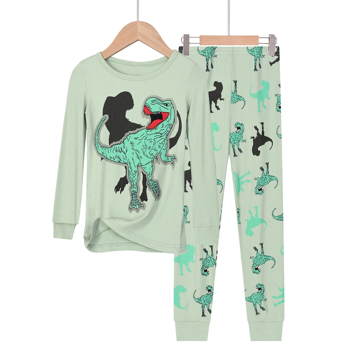 بدلة ماتشا جرين كارتون ديناصور ضيقة بأكمام طويلة للأولاد من سن 3 إلى 9 سنوات
