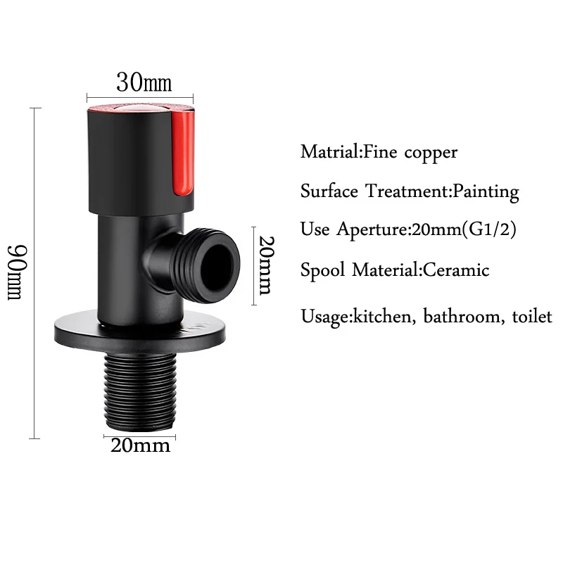 SUS304 Stainless Steel Black Paint Angle Valve For Kitchen Bathroom Toilet Cold and Hot Water Stop Valve faucet valve angle valve inlet valve triangle valve