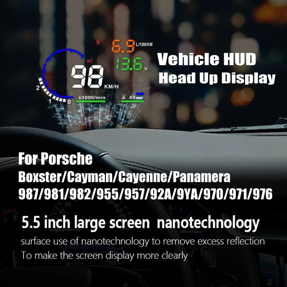 포르쉐 박스터 카이맨 카이엔 파나메라 987/981/982/955/957/92A/9YA/970용 차량 HUD 헤드업 디스플레이 LED 앞유리 프로젝터