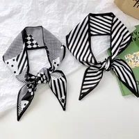 Fashion Skinny Silk Scarf for Women Plaid Hair Ribbons Headbands Bandana Female Bag Wrist Wrap Neckerchief Foulard Neck Ties 2