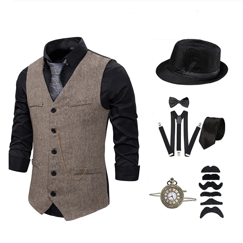 1920 mens costumes Gatsby vest, beret suit set, retro role-playing party, dance party, wedding, casual daily suit in stock