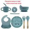 Free Personalized Names Baby Feeding Set 6Pcs Silicone Sucker Bowl Plate Straw Cup Children's Dishes Set Newborn Gift BPA Free 1
