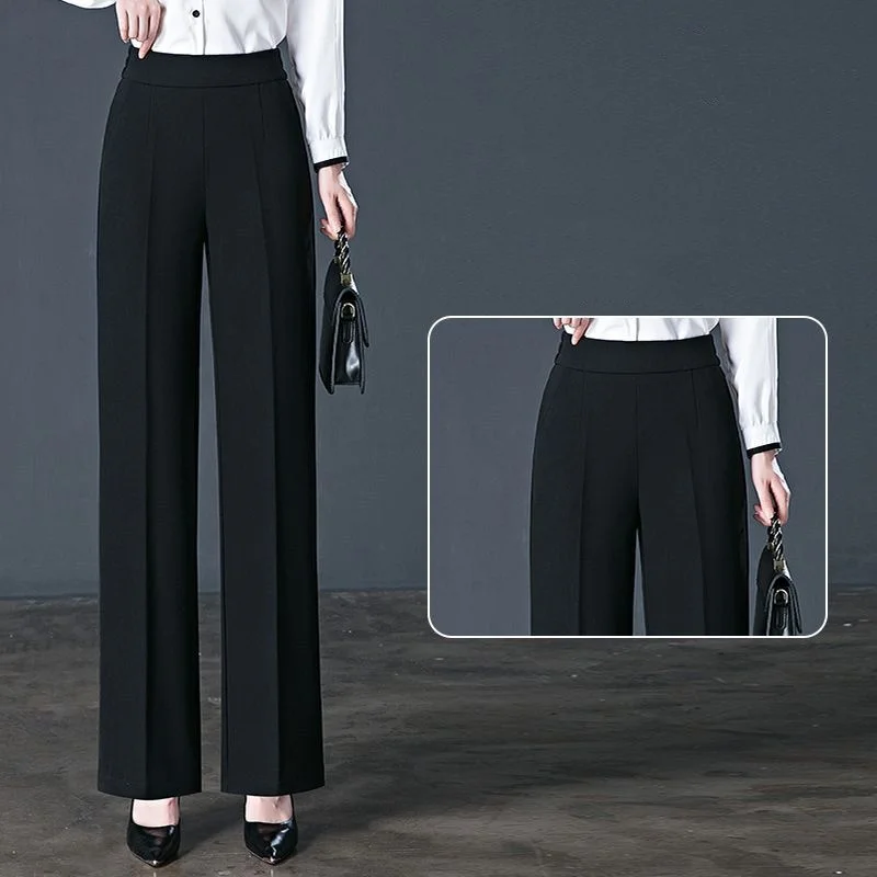 Office Lady Simplicity Solid Color Elastic High Waist Pants 2024 New Casual Straight Trousers Spring Autumn Women's Clothing