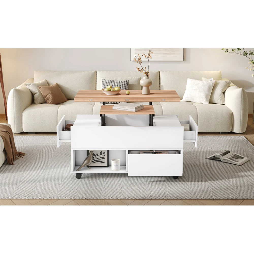 Multifunktionaler Wohnzimmertisch, anhebbarer Couchtisch, höhenverstellbares Sofa, Beistelltisch und Esstisch mit Stauraum – Detail 6