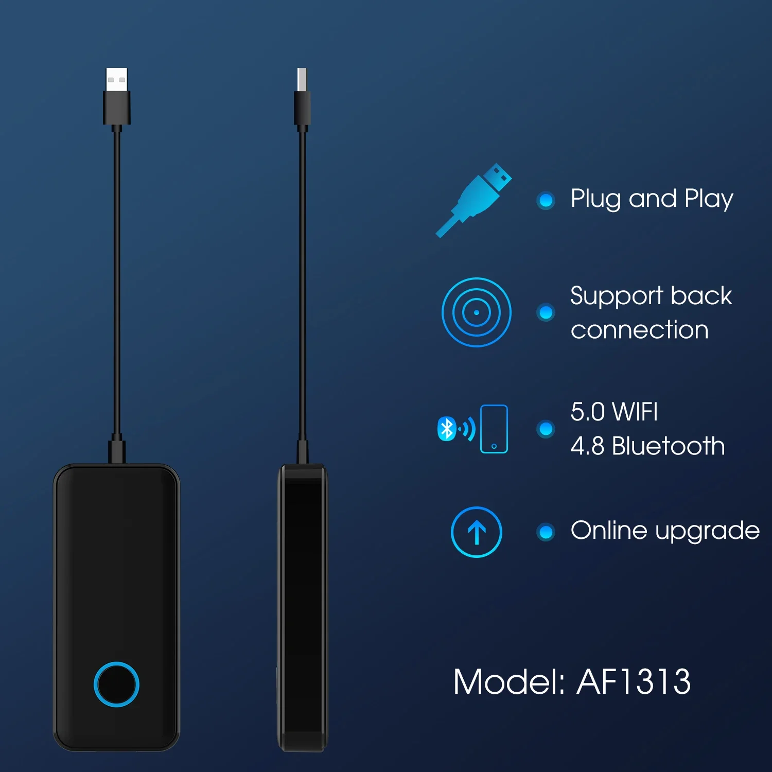 Adaptateur Carplay Dongle sans fil AI Box Bluetooth 5.2 WiFi 2.4