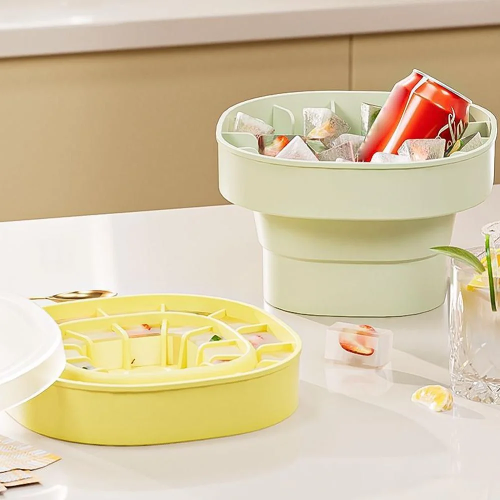 

Folding Silicone Ice Bucket Press Homemade Frozen Ice Cube Mold For Ice Chilling Cocktail Coffee Drinks Portable Ice Cube Tray