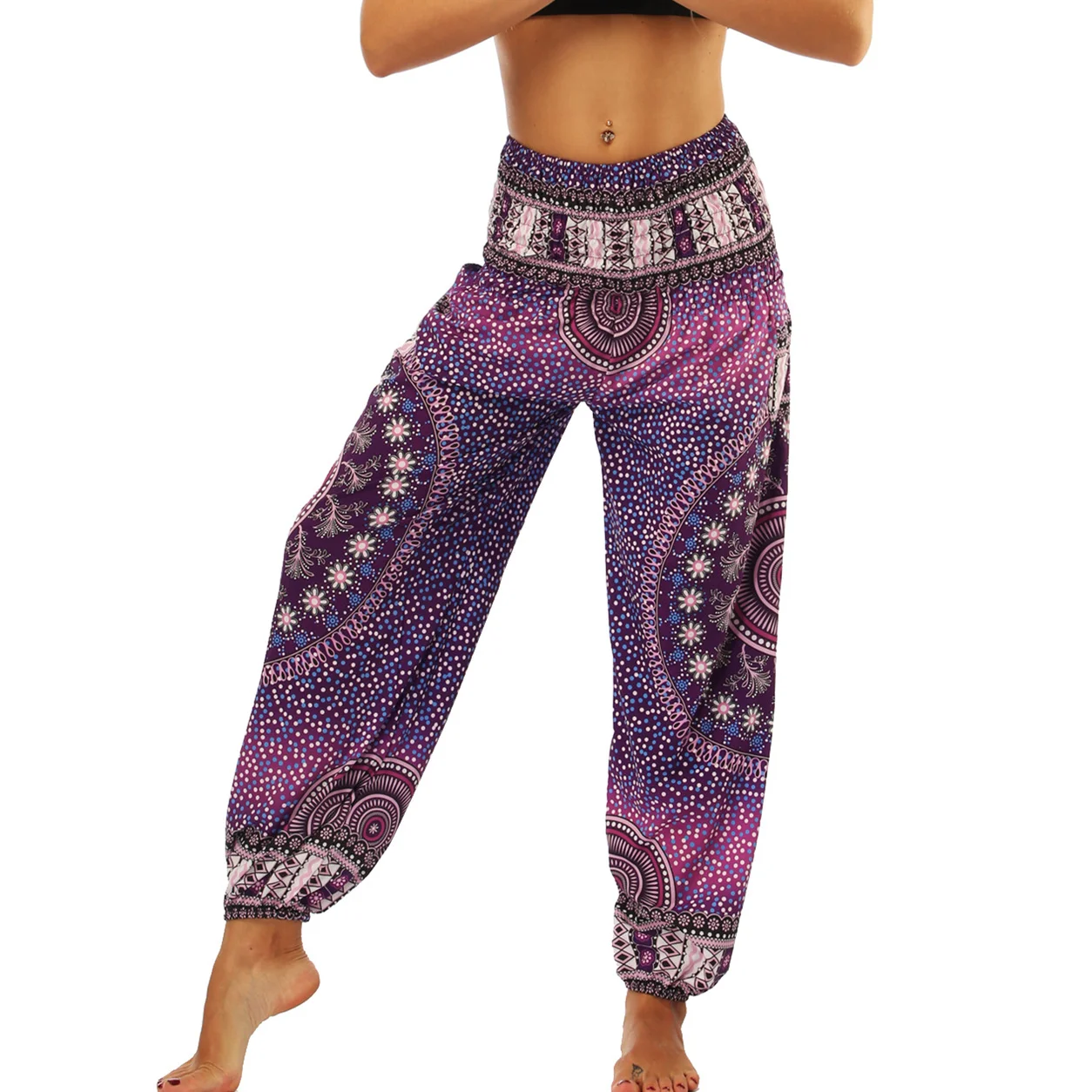 Free Size Women's Loose Harem Pants For Yoga,Bloomers Vintage Print Wide Leg Pants Casual Trousers Yogawear