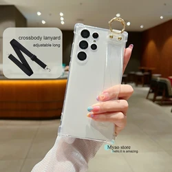 Adjustable Crossbody Lanyard Wristband Case with Wrist Strap Holder - -Galaxy M55 5G (Clear - Wrist gsBK)