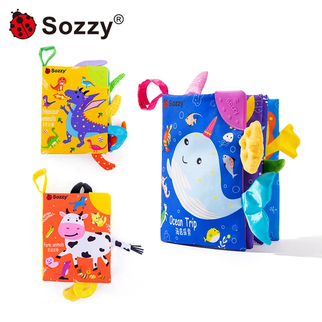 Sozzy Quiet Book Animals First 1 Year Fabric Baby Books Toys for Toddler Teething Chew Touching Tails in Chinese English 4 Pages 1