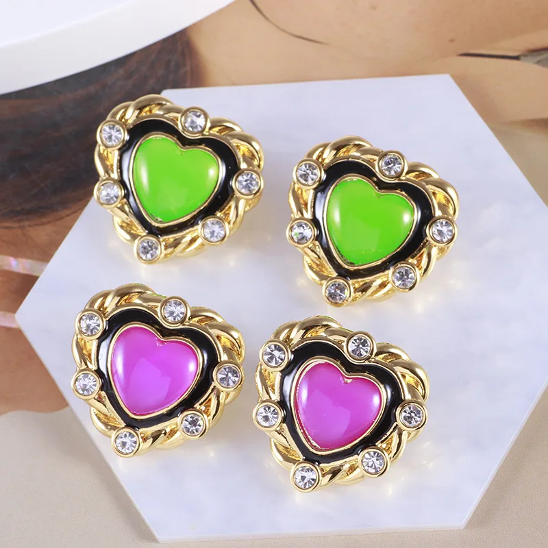 

Europe America jewelry fashion personality enamel glaze love heart inlay colorful resin heart shaped stud earrings women