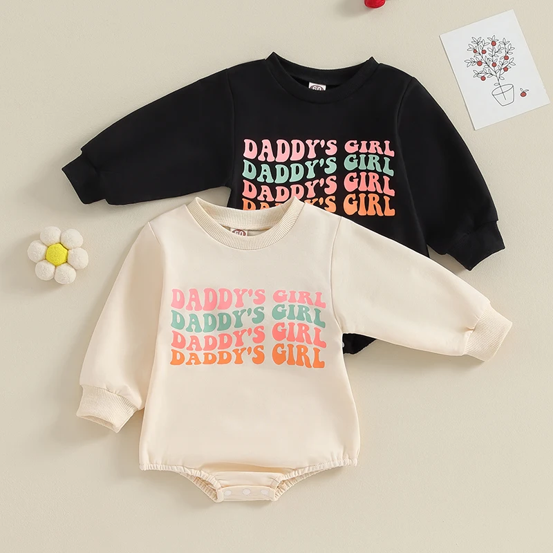 

2023-09-05 Lioraitiin 0-18M Infant Baby Girl Fall Sweatshirt Jumpsuit Letter Print Round Neck Long Sleeve Romper Toddler Clothes