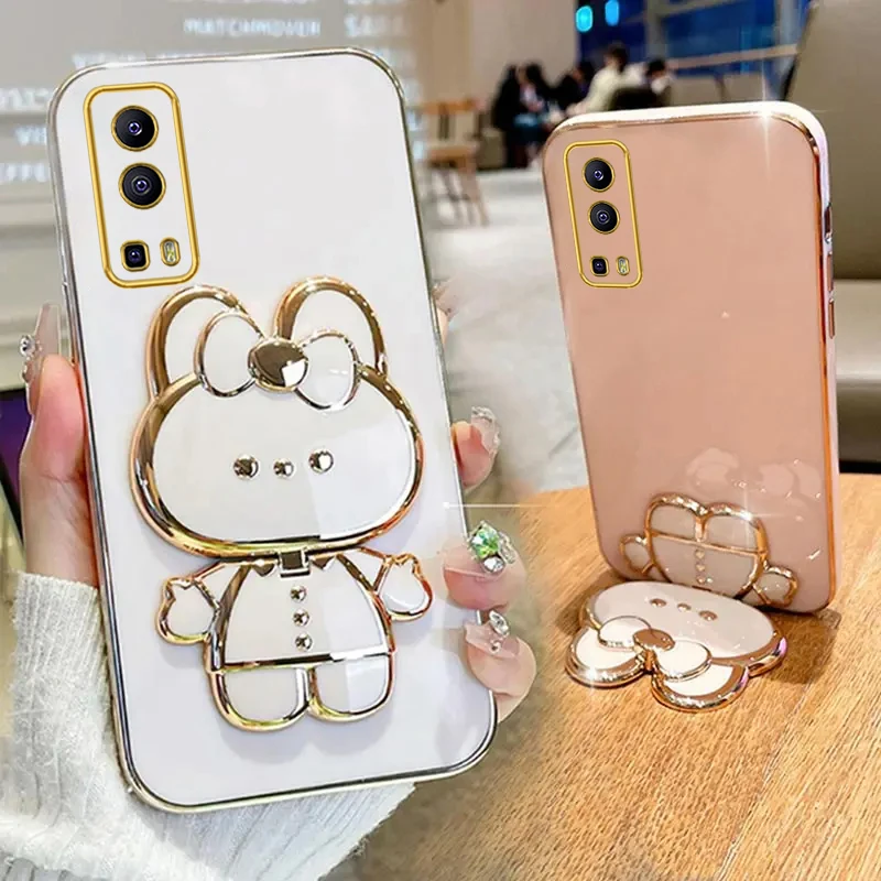 Cute Rabbit Makeup Mirror Phone Holder Case - Luxury Stand Cover