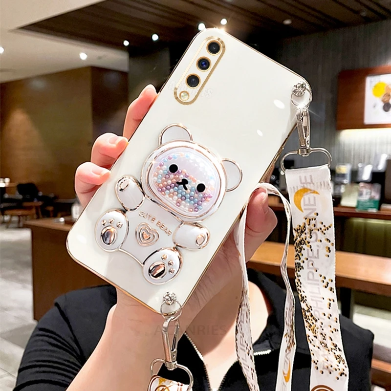 Cute Bear Silicone Crossbody Lanyard Phone Case with Holder