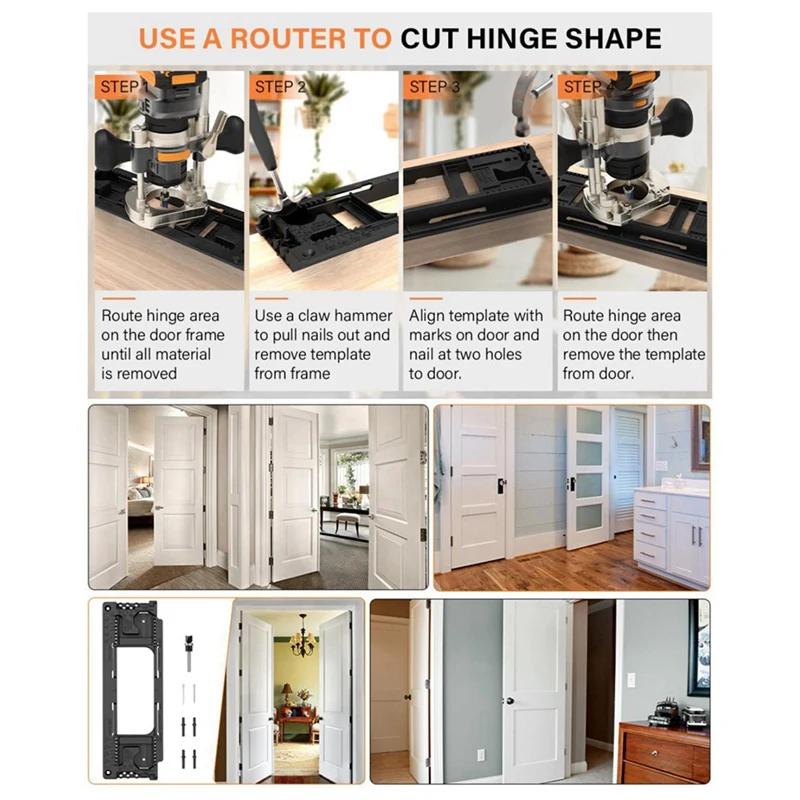 B61A-Door Hinge Jig, Door Hinge Template With 8 Sizes From 2-1/2In To 6In And 5 Door Thickness From 1-3/8In To 2-1/2In