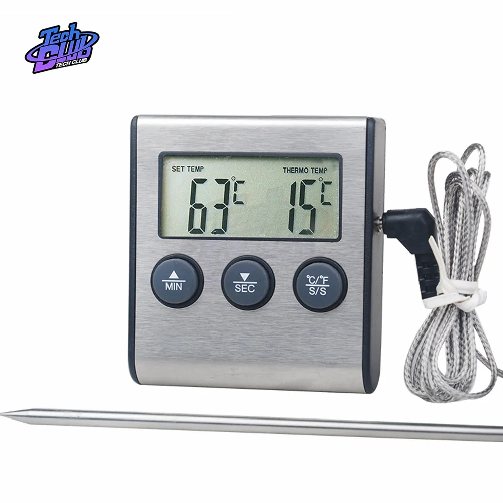 

TP700 Digital Thermometer Temperature Humidity Tester Timer Alarm Function with Stainless Steel Probe for Kitchen Supply