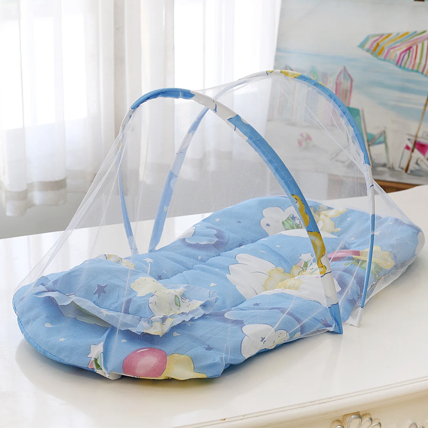 Moustiquaires pliables avec oreillers en coton pour lit de bébé, filet CPull, portable, literie pour bébé