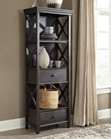 Tyler Creek Farmhouse 75" Display Cabinet or Bookcase with Drawers, Almost Black 2