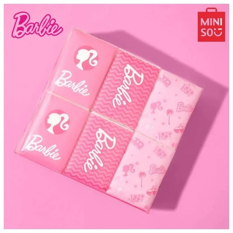 MINISO-Lot de mouchoirs de la série Barbie, 12 paquets de mouchoirs de dessin animé, serviette parfumée légère, support sec, cadeau en papier disponible