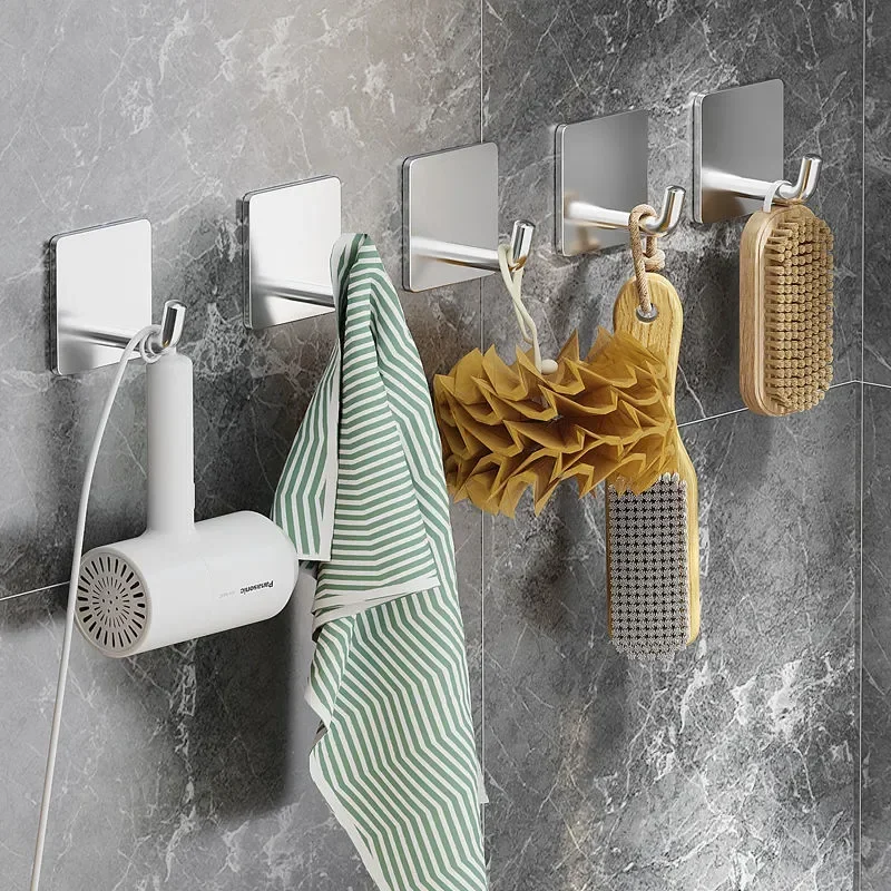 3pcs Stainless Steel Hook Self Adhesive Hooks For Hanging Wall Key Holder Hanger Towel Holder Coat Hook Bag Hanger