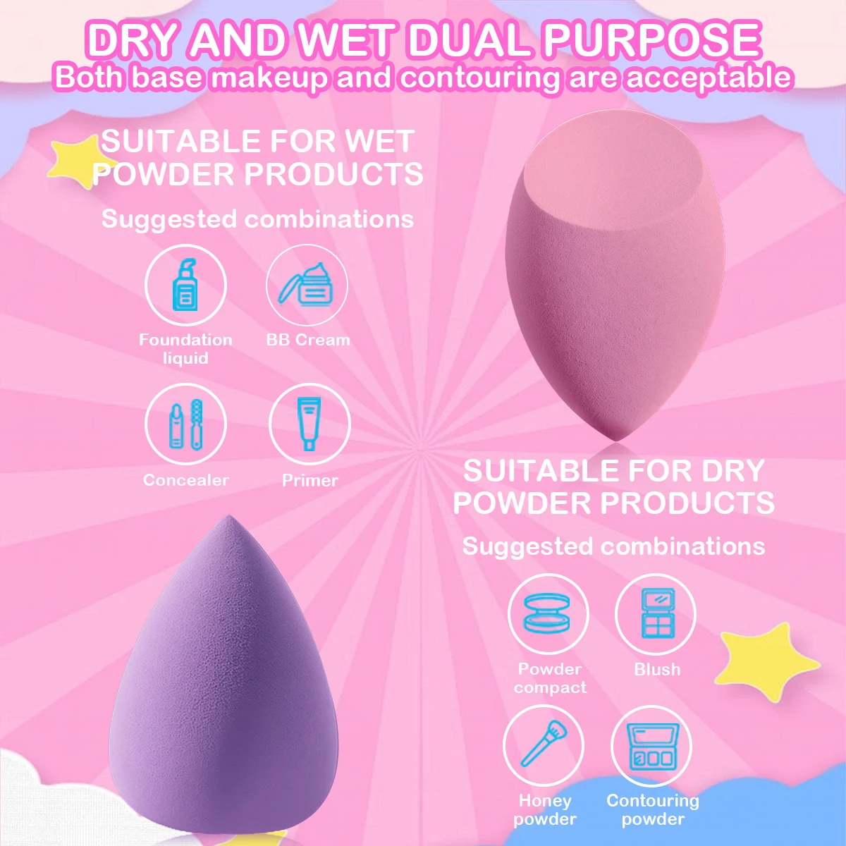 미니소 러브 베어 시리즈 메이크업 파우더 퍼프 세트, 습식 및 건식 겸용 메이크업 에그, 내구성과 사용이 간편함