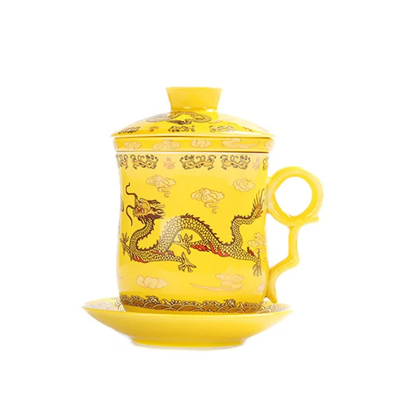 Service à Thé Chinois Motif Dragon - Théière, Tasses Et Plateau En Kirsite - Style Rétro 20 Cm