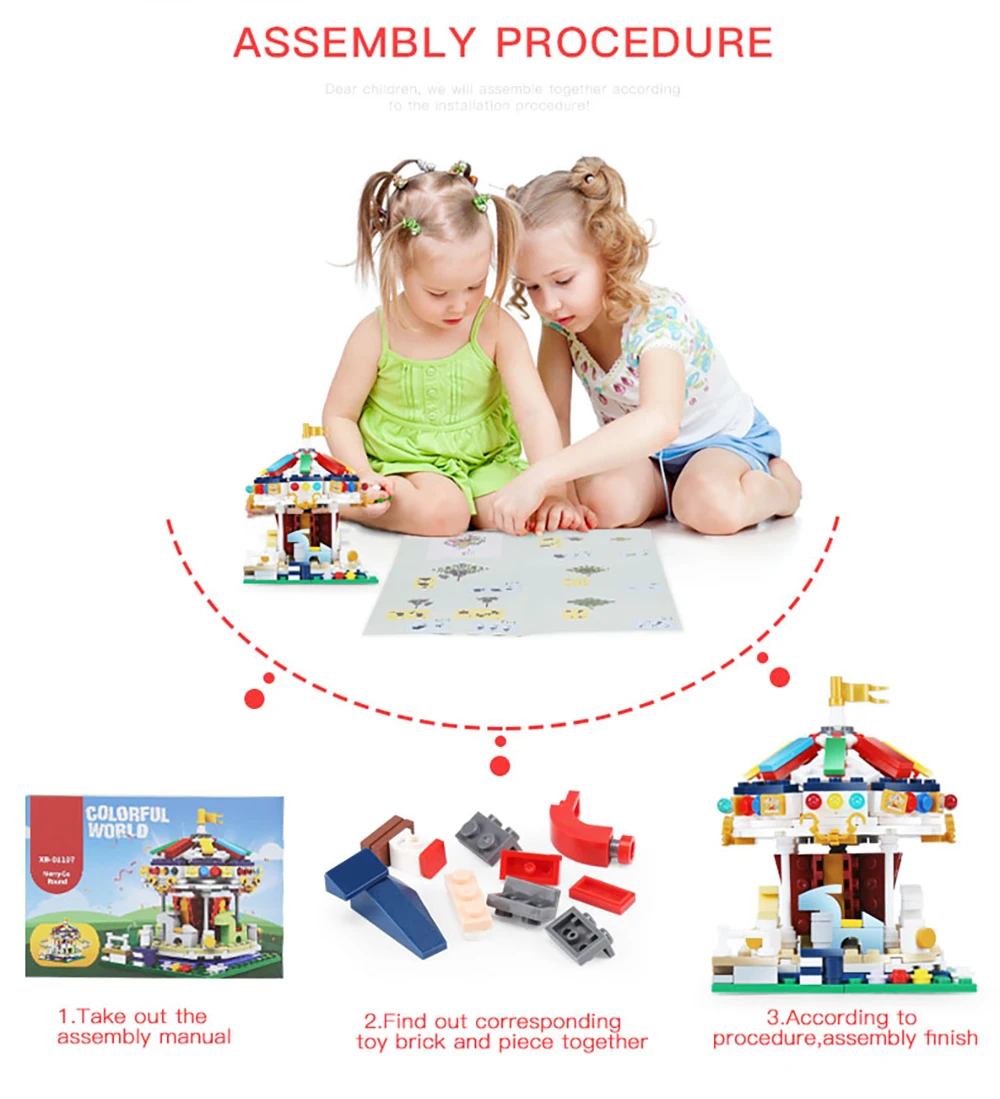 Sc06bf2e096aa4278a85bee1115b38baas Klocki do budowy targowe blokuje diabelski młyn zestaw duże wahadło statek piracki karuzela Park rozrywki z instrukcją montażu