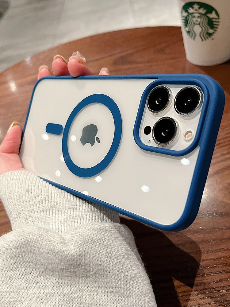 iPhone 15 14 13 12 11 Pro Max Mini XS XR 하드 아크릴 커버 용 Magsafe 자기 무선 충전 케이스 용 다채로운 투명