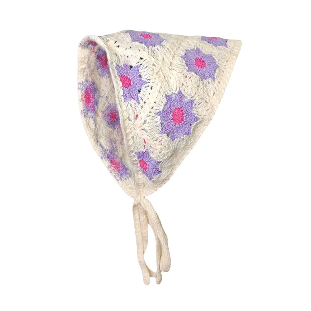 1-teiliger Damen-Haarschal, modisch, süß, rustikaler Stil, gestrickte Blume, dreieckiges Kopftuch, niedlicher Kawaii-Haarschmuck für Damen – Detail 15