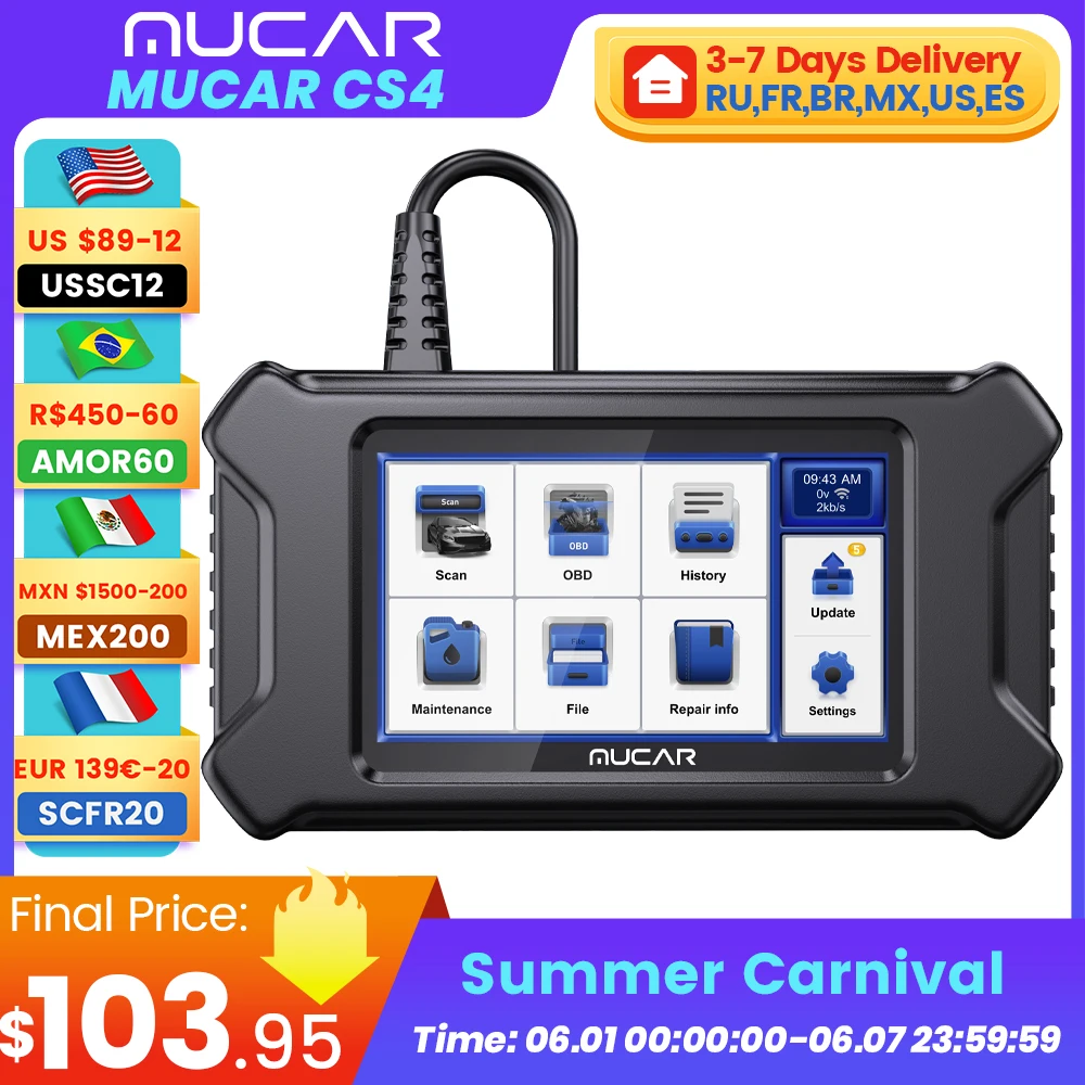 

MUCAR CS4 Диагностический сканер MUCAR CS4 OBD2, ABS/SRS/ECM/TCM 4 система диагностики масла/EPB/SAS/TPMS/ETS 5, без сброса срока службы