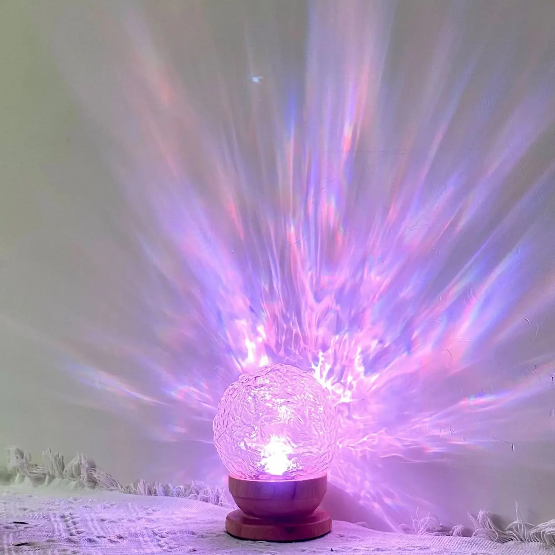 INS Glass Crystal Ball Night Light Rotating Water Wave Atmosphere Light Creative Modern Simple and Warm Home Style