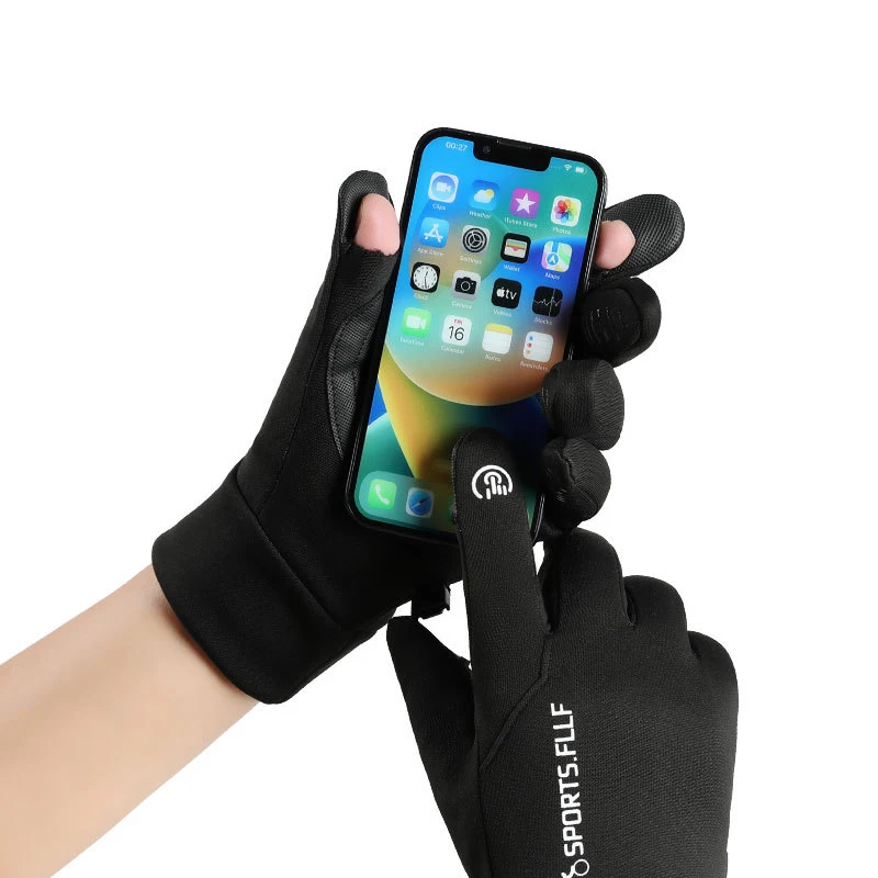 Men's Gloves Fleece Waterproof Cycling Autumn Winter Gloves Male Warm Driving Fishing Courier Flip Fingertip Touch Screen Gloves 3