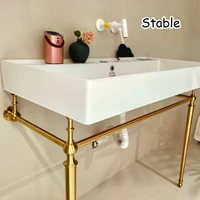 อ่างล้างหน้าแบบตั้งพื้นทรงเรียบง่าย พร้อมขาตั้งทองเหลือง อ่างเซรามิก ดีไซน์มินิมอล ขนาดใหญ่ หนาพิเศษ อุปกรณ์ห้องน้ำสำหรับใช้ในบ้าน 4