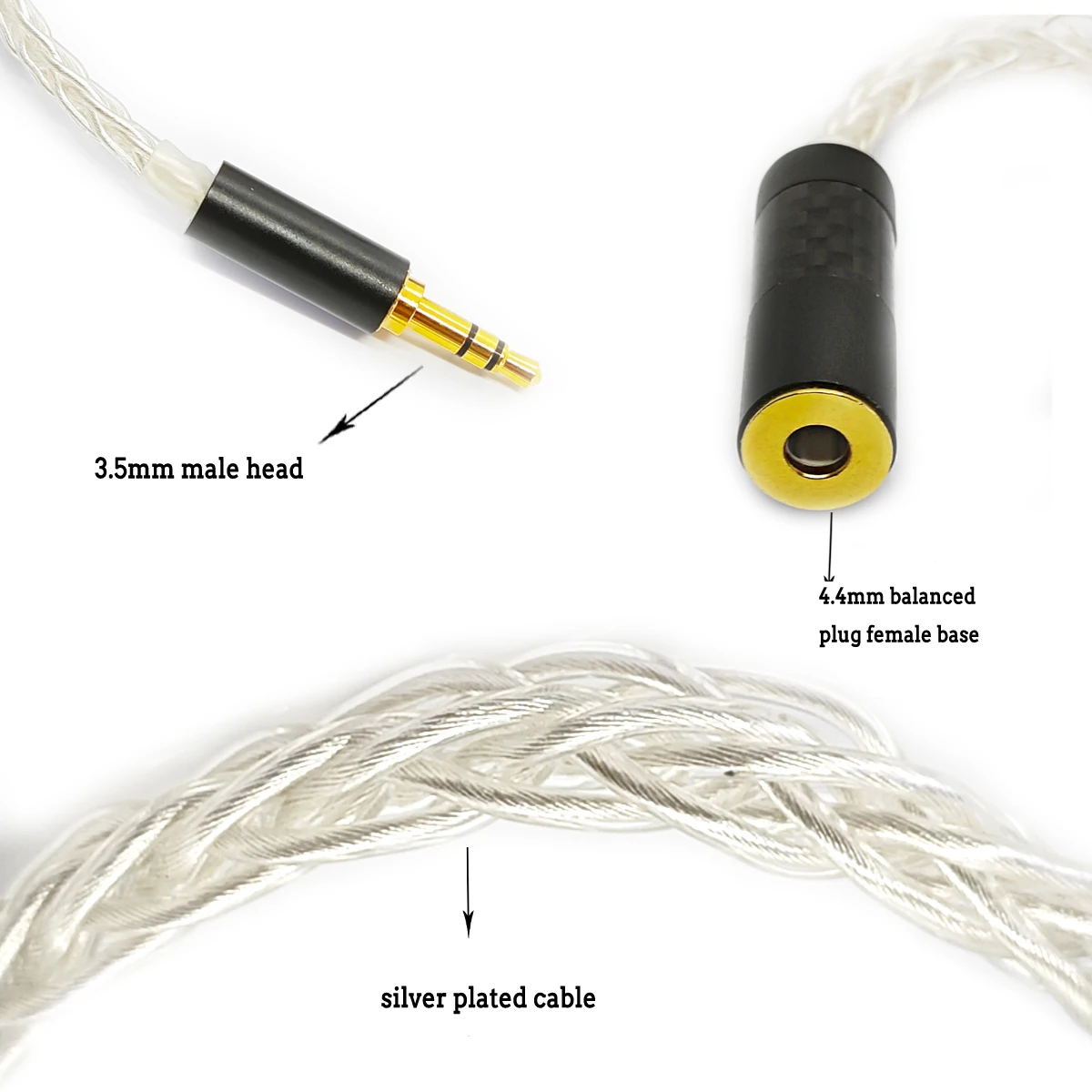 Precision carbon fiber occdy 4.4 female to 3.5mm male 4.4 balanced female to 2.5mm headphone conversion cable
