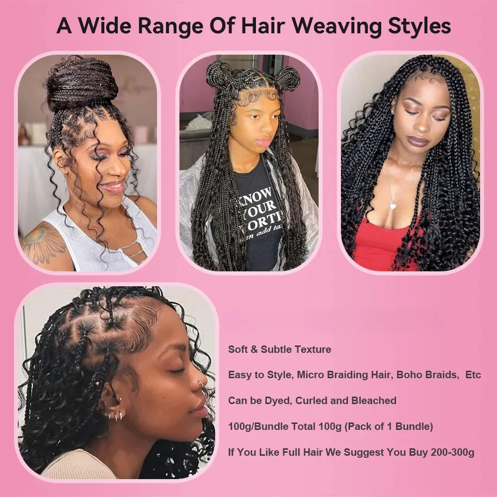 #Blue Deep Wave Boho Braids Human Hair Bulk Braiding Hair 100g/Pc 16-26 Inch For Women Brazilian Virgin Hair Full End No Weft 6