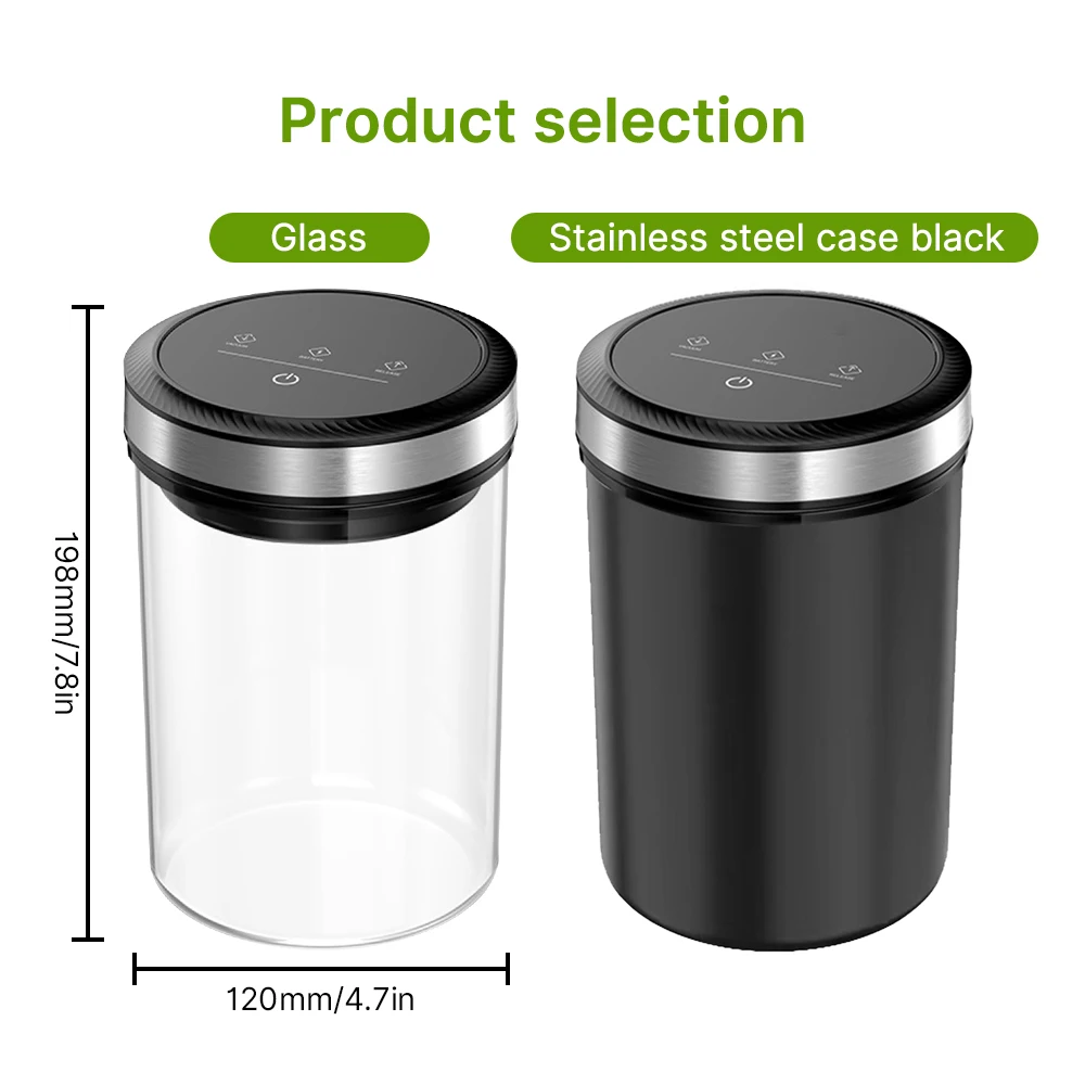 Vacuum Coffee Canisters Airtight Lids 33Кра Auto Vacuum and Stop Touch Screen Storage Jar 1.6L/54oz Food Grade Stainless