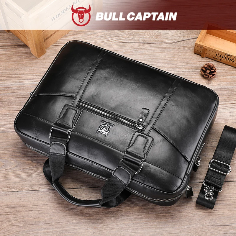 BULLCAPTAIN Men's Leather Briefcase 15.5-Inch Notebook Large-Capacity Work Bags Business Shoulder Messenger Bag laptop bag,leather briefcase,business shoulder bag