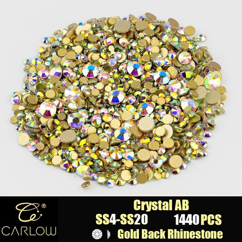 Shiny Gold Back Glass Crystal Rhinestones for DIY Crafts and Nail Art - 1440 Pieces