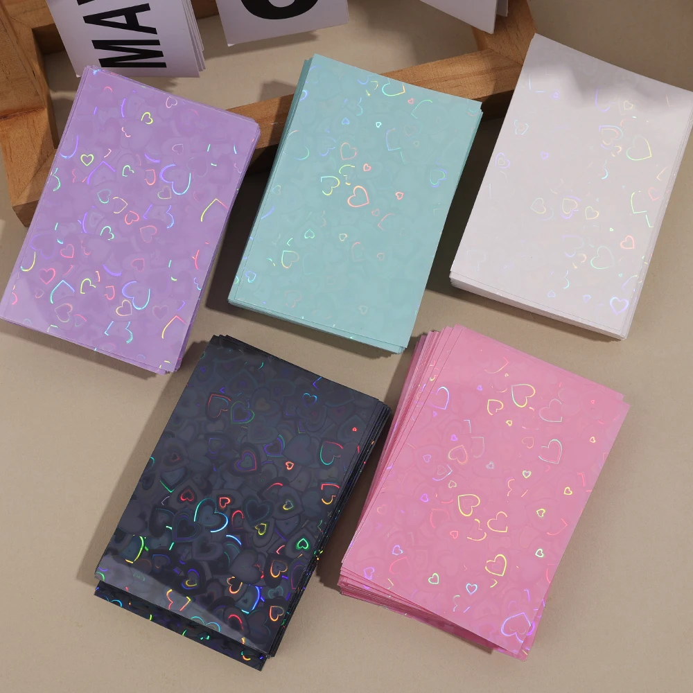 50Pcs/Pack Glittery Love Heart Photocard Sleeves Colored Kpop Idol Toploader Card Holder Star Photo Cards Protective Case Cover